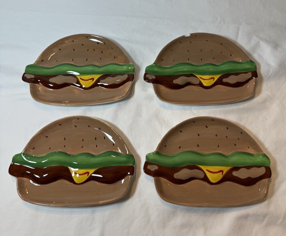 Lifestyle Home Hamburger Tidbit Plates Set of 4 Ceramic 10 in Food & Drink